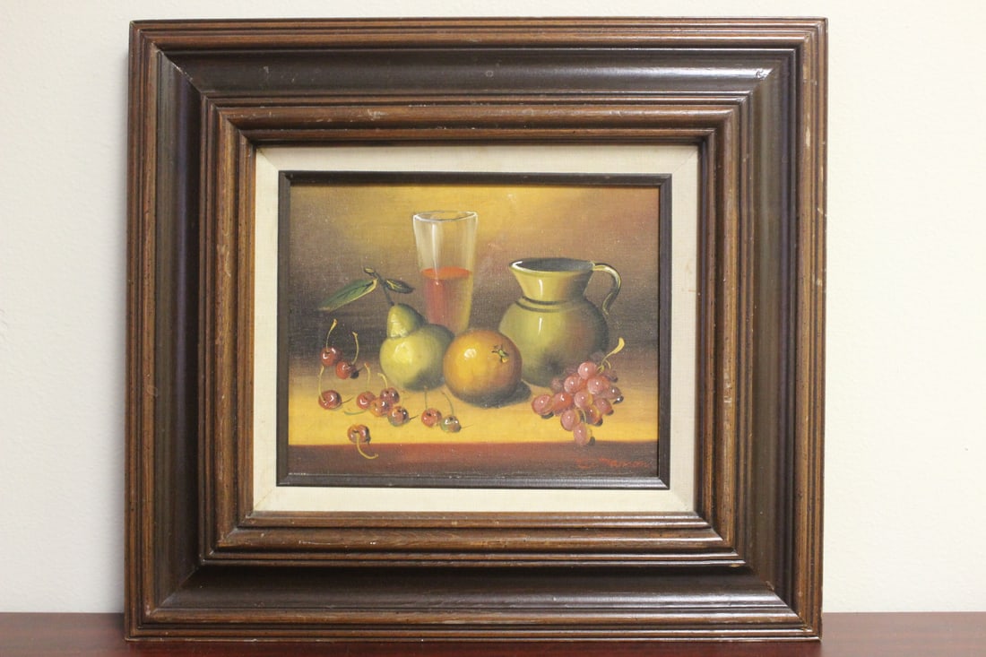 Oil on Canvas Still Life: signed - overall= 18 1/8" x 16 1/4"