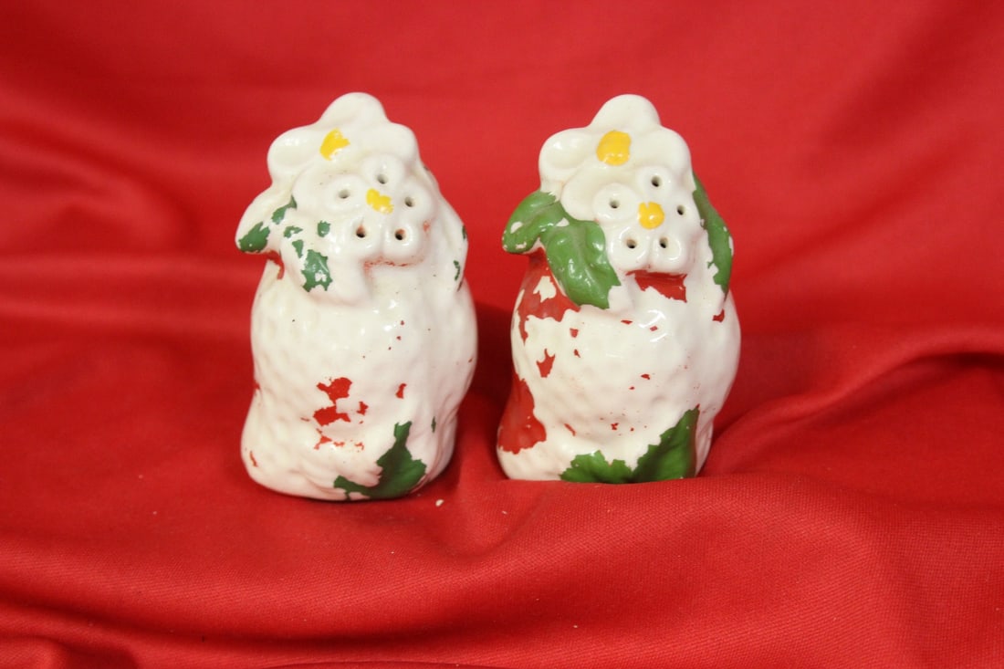 Salt and Pepper Shakers: worn - 3 1/2" tall