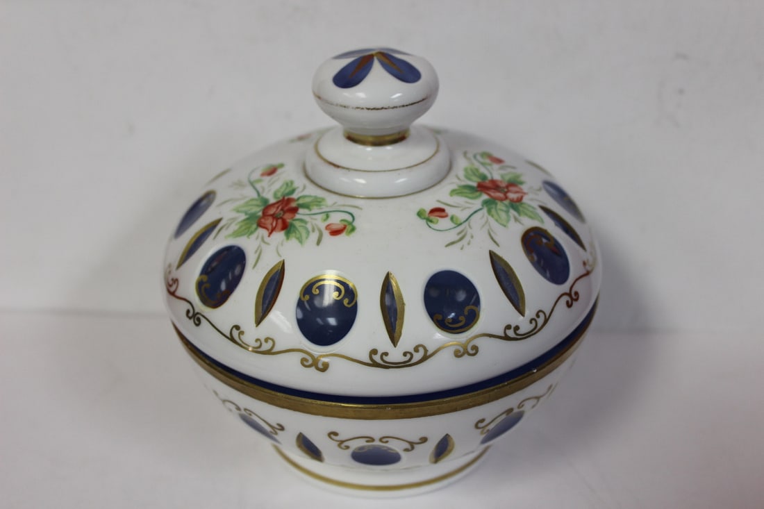 A Bohemian Cut Glass Bowl: 5 1/4" tall including the lid