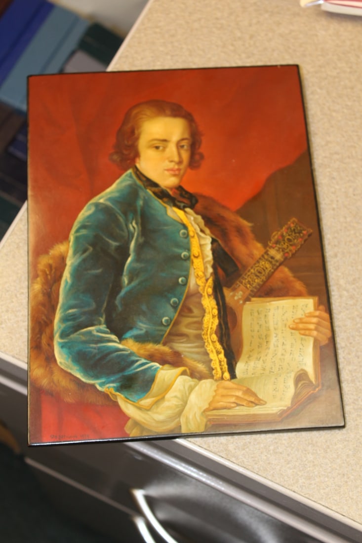 Signed Russian Lacquer Plaque: signed : Sergev Rogatov Fedoskino - rare - a beauty - 9 1/2" x 7"