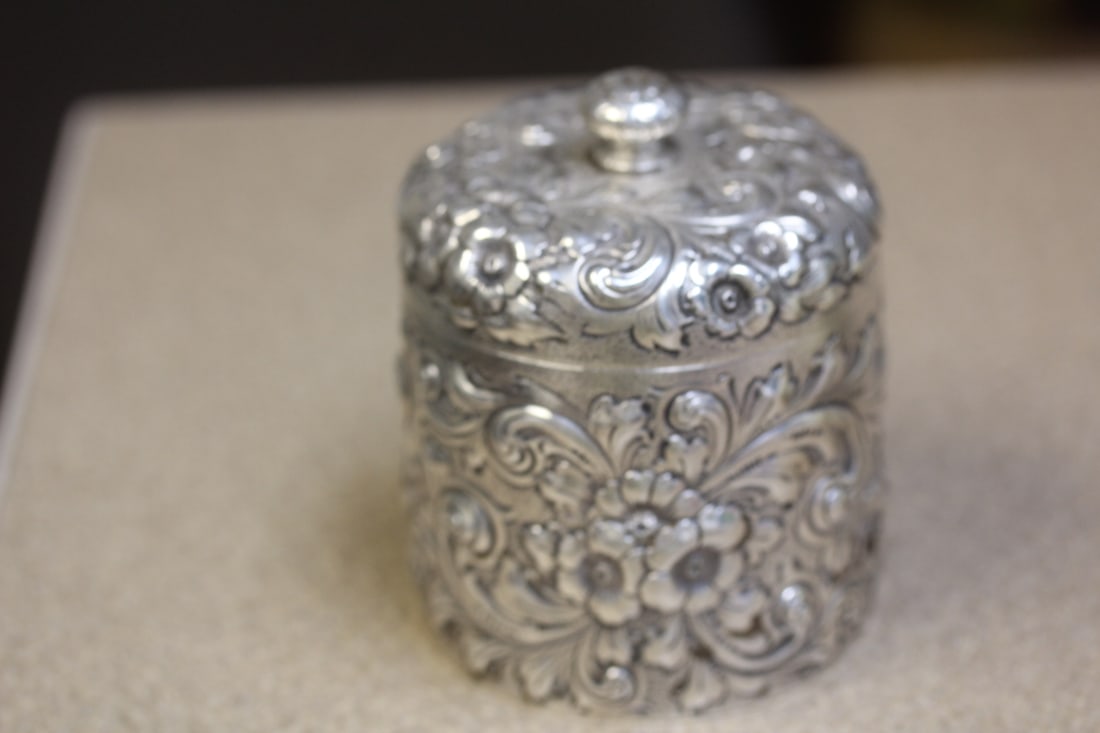 Very Rare Howard and Company Sterling Jar: Howard and Company, New York - sterling reposse jar - with lid - 19th century - 4" tall - a breath taking piece