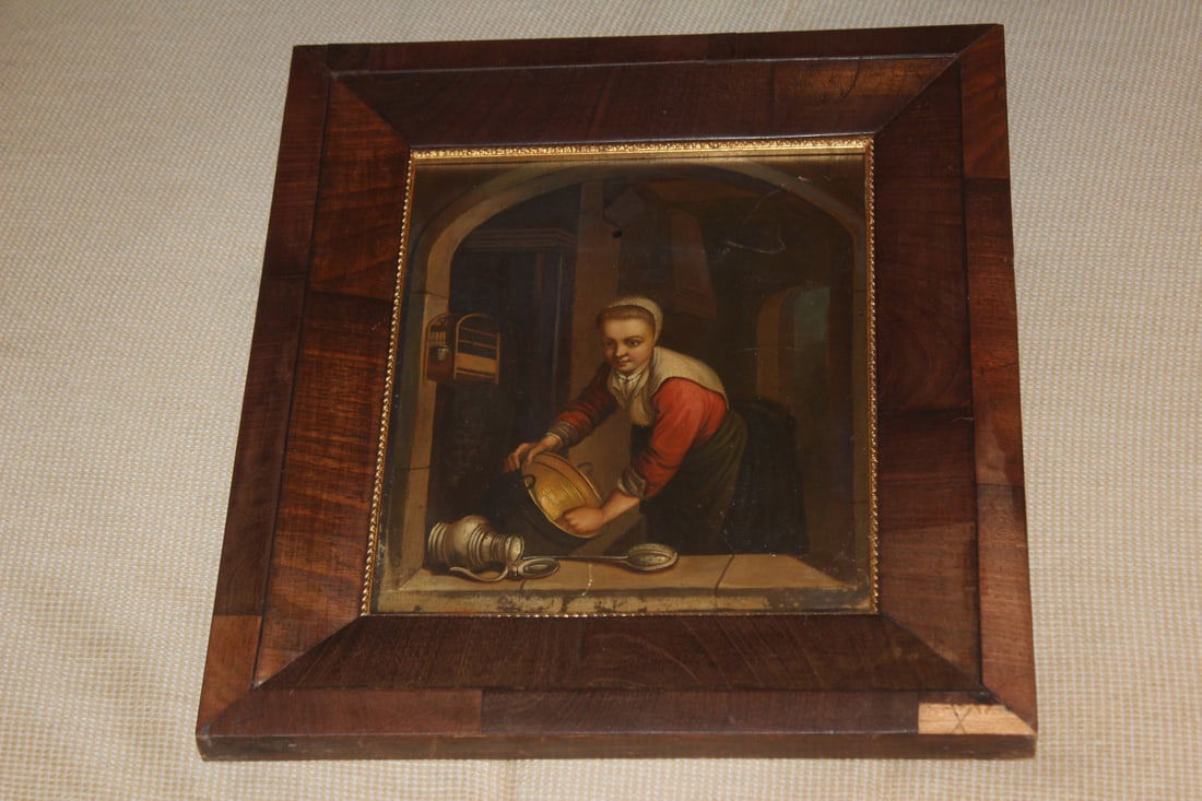 Oil on Tin Painting: framed - 19th century - overall= 13 1/8" x 11 5/8"