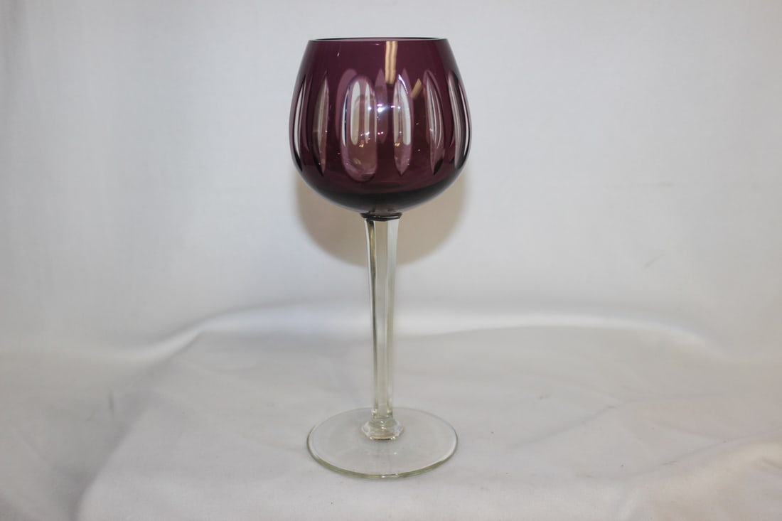 A Cut Glass Amethyst Stem Goblet: 8 1/4" tall