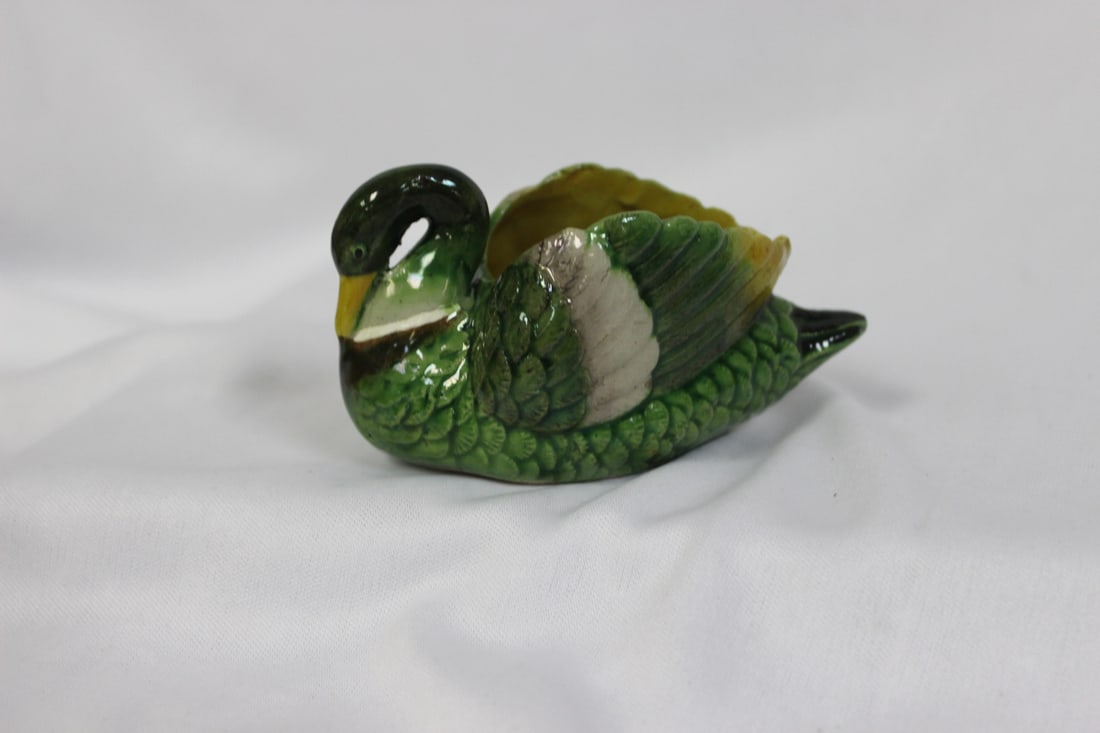 A Vintage Japanese Flower Pot: ceramic - swan form - 4 inches across