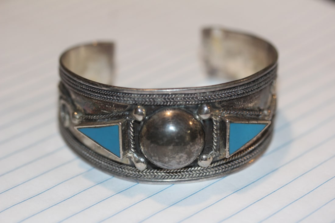 Sterling and Turquoise Bangle Bracelet: possibly Native American - marked 925