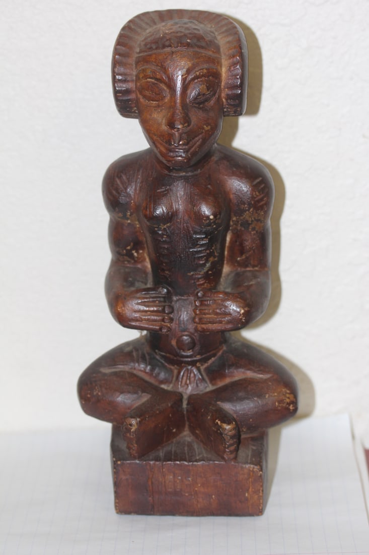 Solid Wood Ram Head Figurine: antique/vintage - 10 1/4" tall