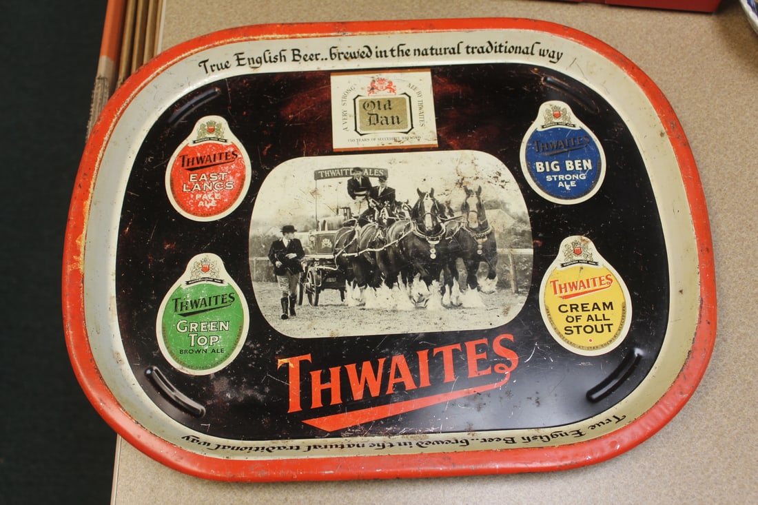 Vintage/Antique/Old Thwaites Beer Tray: 16 3/8" across - rare