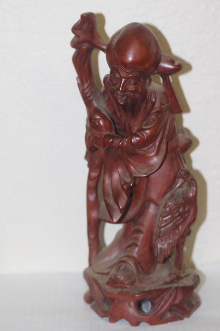 Vintage Chinese Box Wood Figurine: 11 3/4" tall