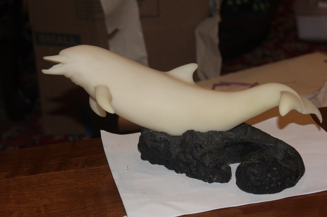 Lucite or Resin Dolphin on Stand: 12 inches across