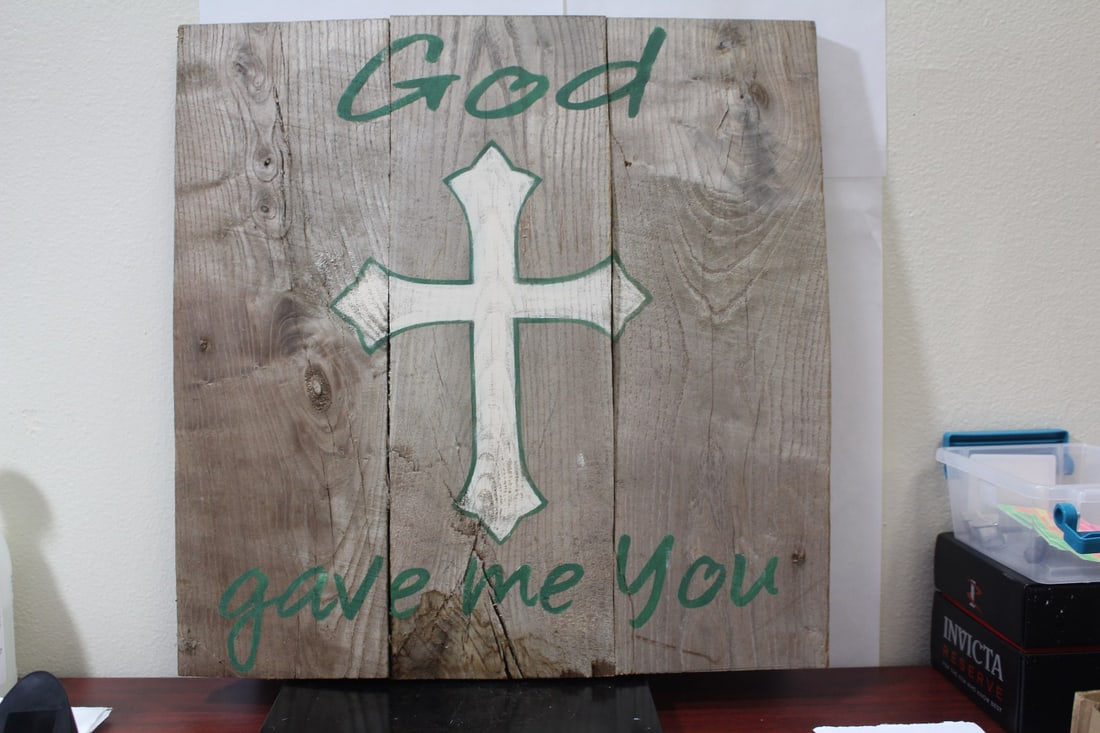 A Wood Painting: overall= 19 1/4" x 19"