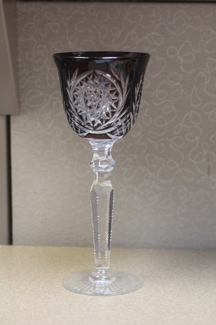 Amethyst Cut Glass Goblet: 8 3/4" tall
