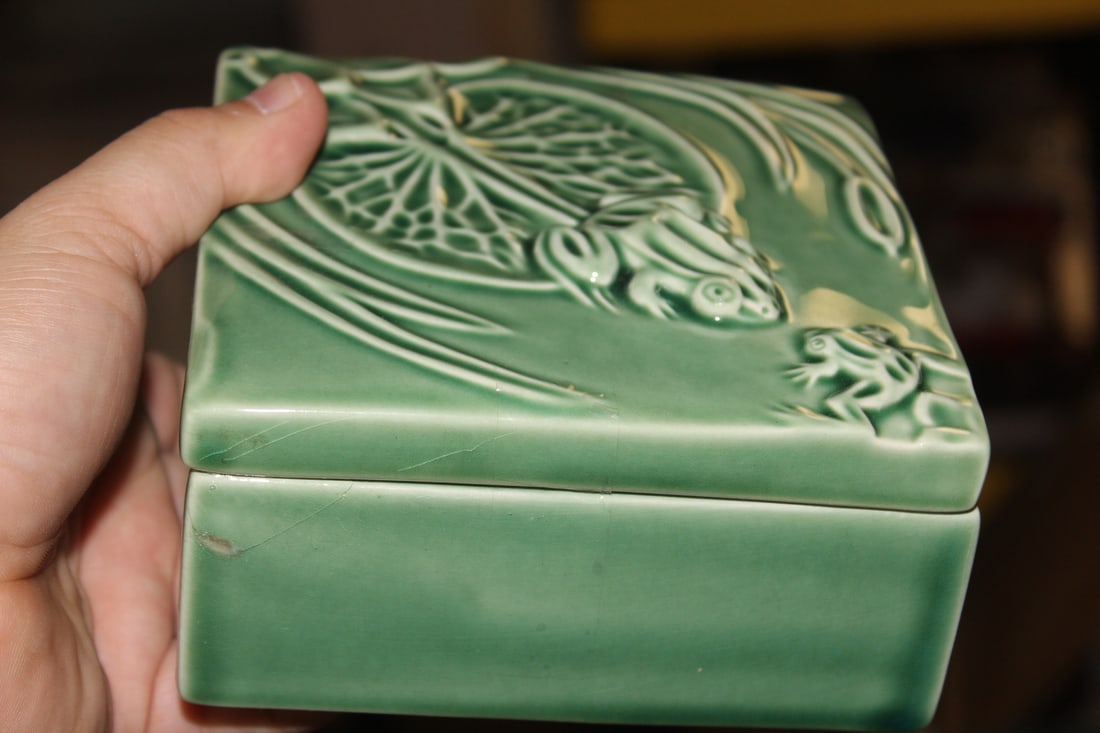 Bordallo Pinheiro Ceramic Toad Box: Portugal - 5" square