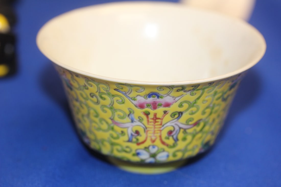 Antique Chinese Imperial Yellow Bowl: artist signed - republic period - 4 1/8" in diameter