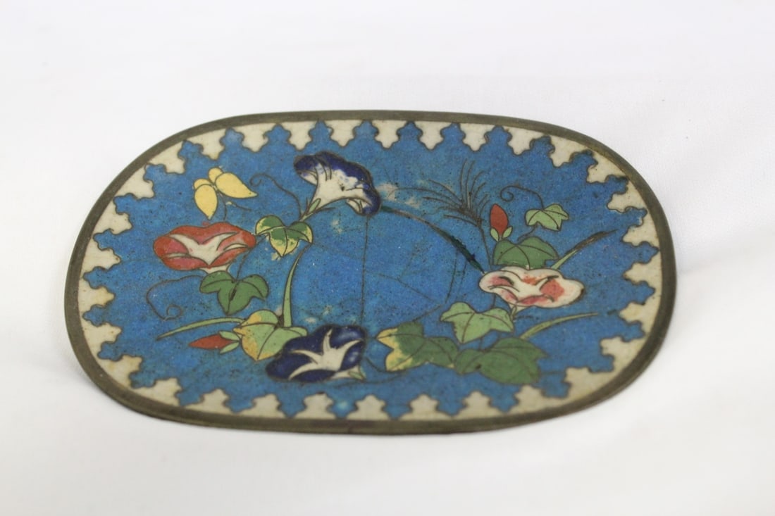 A Cinese/Oriental Square Cloisonne Plate: 19th century - 4 3/4" across