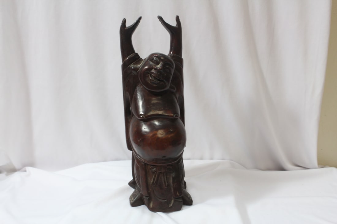 A Vintage Chinese Wooden Buddha: 12" tall