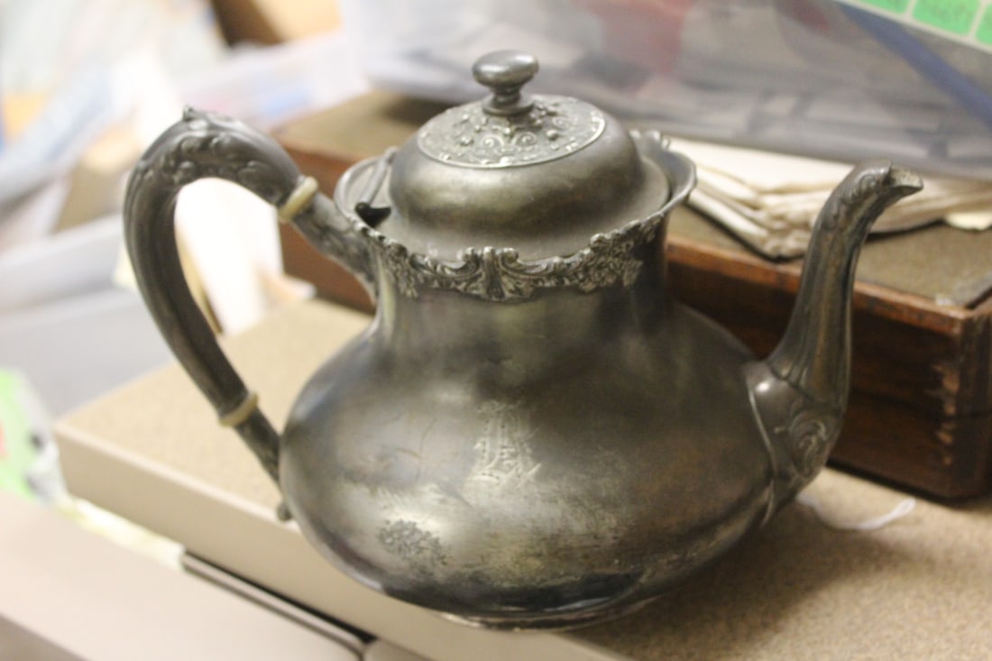 Silverplate Teapot: Monogrammed - 8 1/2" across