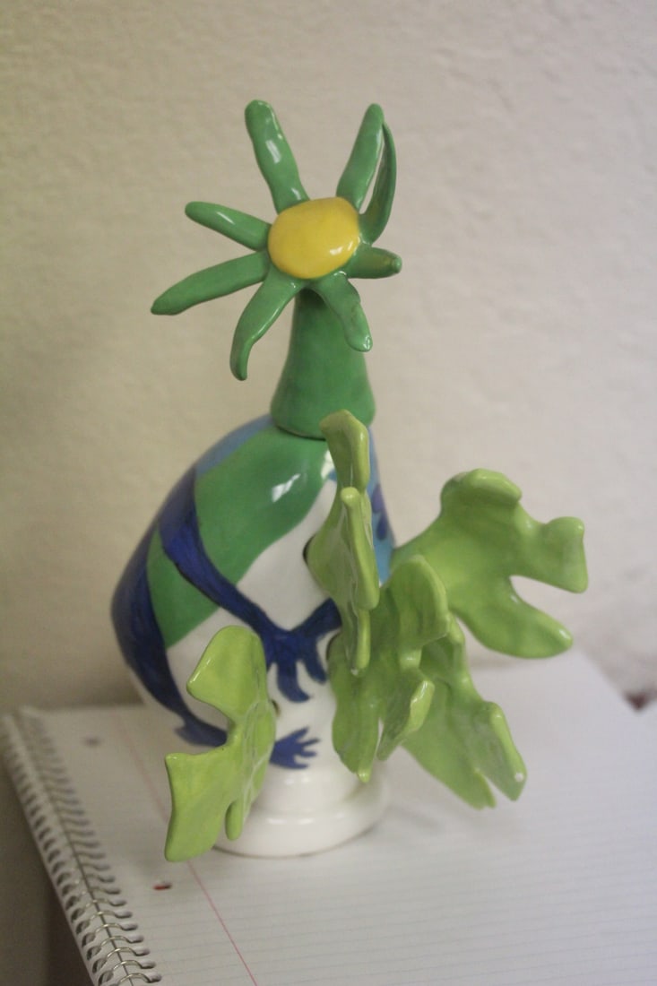 Modern Art Ceramic Sculpture: signed as shown - most likely French atist - 9 1/2" tall