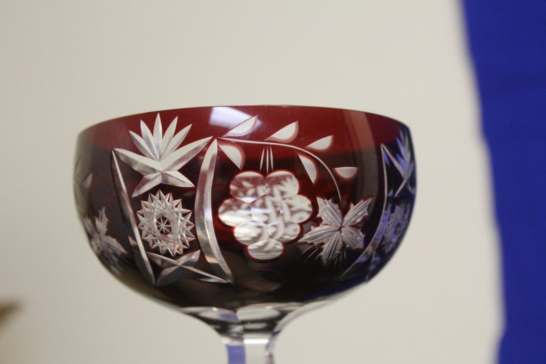 A Ruby Red Cut Glass Wine Goblet - 2