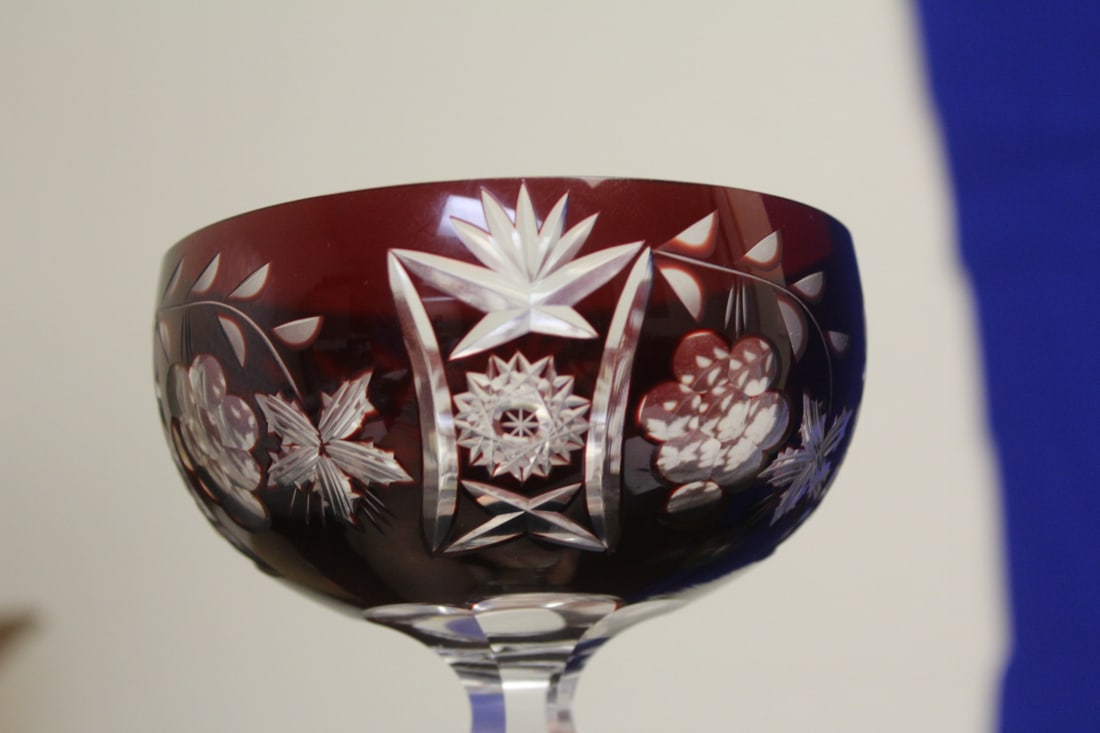 A Ruby Red Cut Glass Wine Goblet - 3