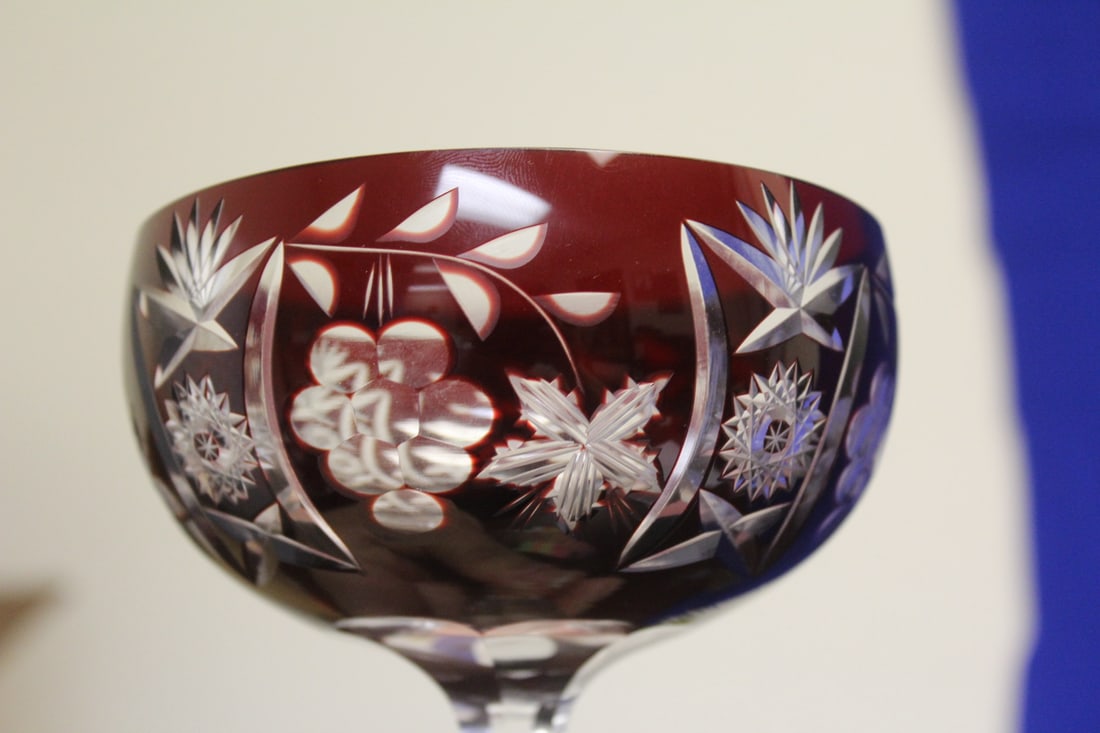 A Ruby Red Cut Glass Wine Goblet - 4