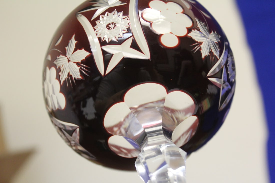 A Ruby Red Cut Glass Wine Goblet - 8