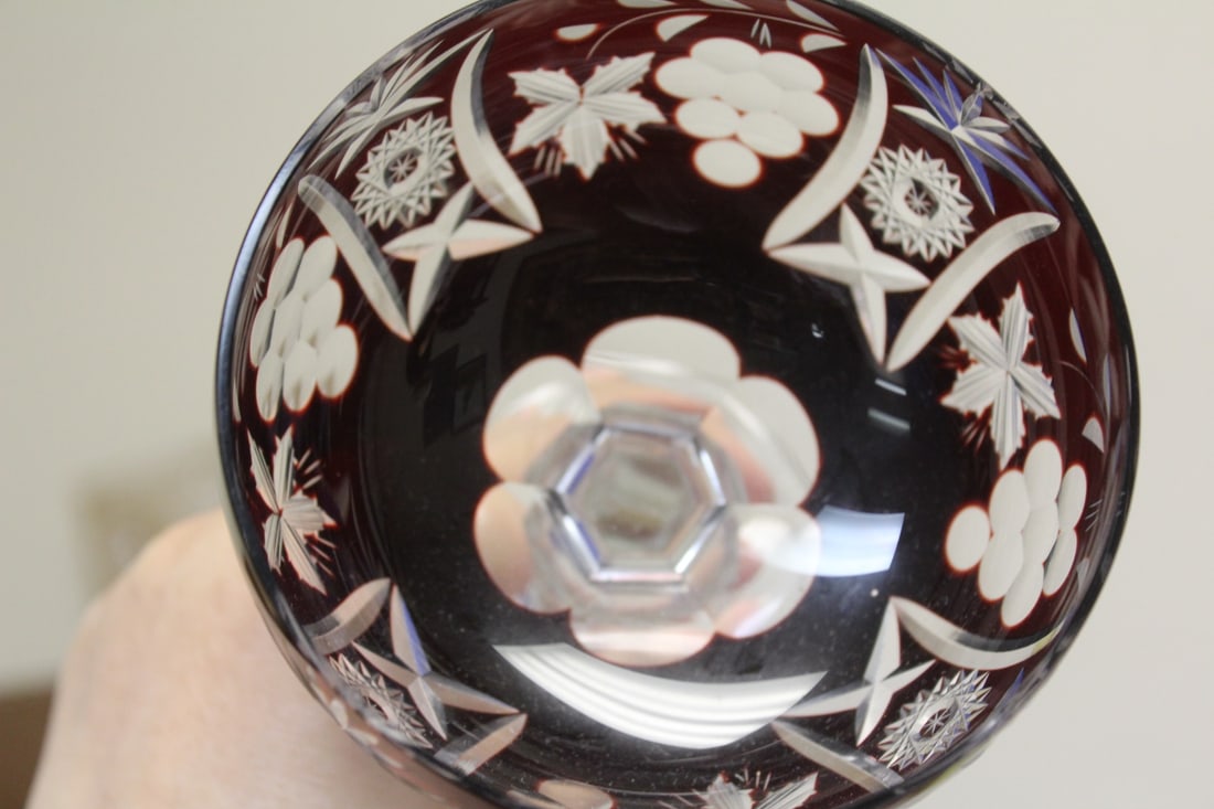 A Ruby Red Cut Glass Wine Goblet - 9