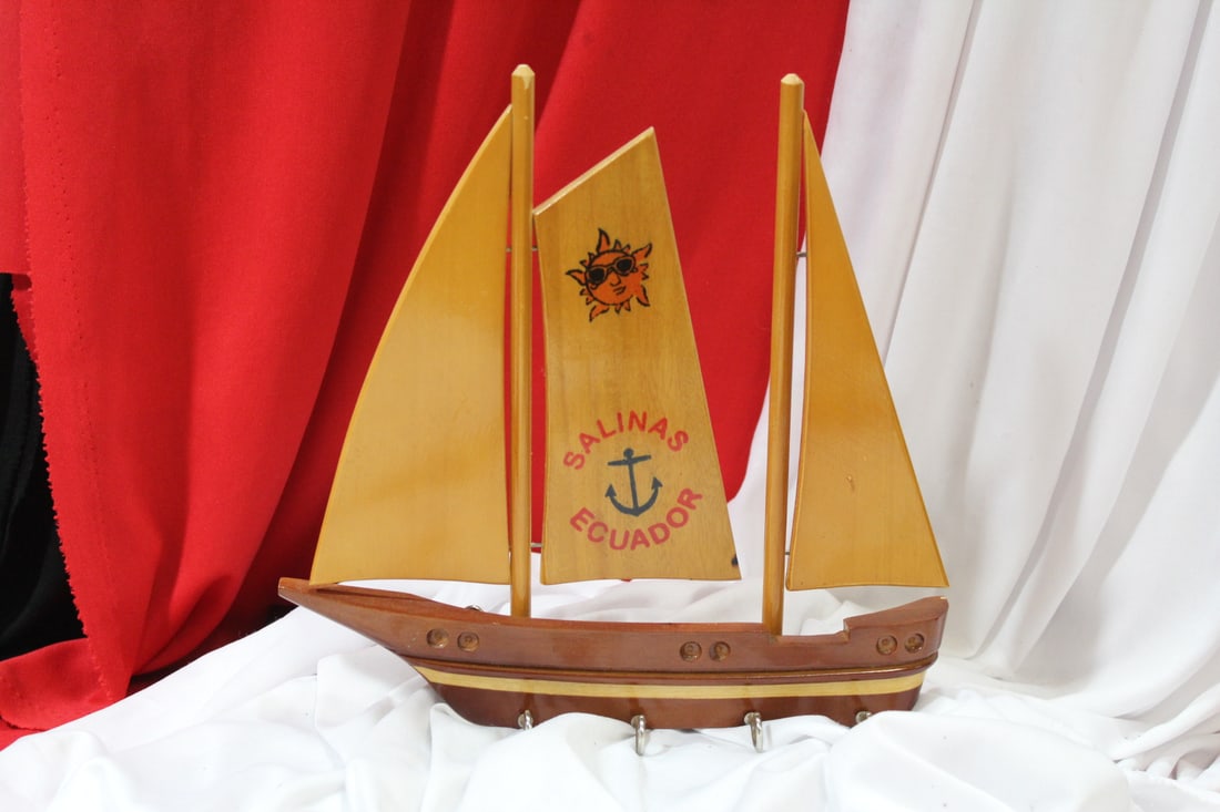 A Wooden Sail Boat Motif Wall Hanger: 9 1/2" tall