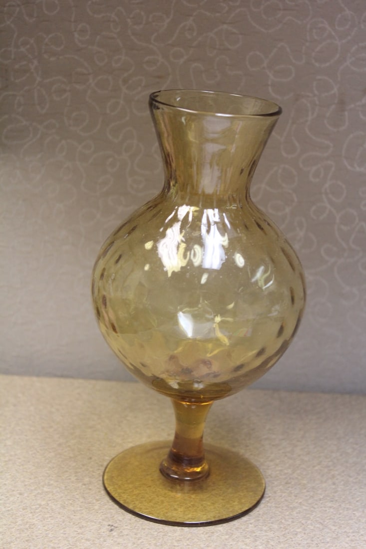 Amber Coloured Glass Vase: stem - vintage - probably mid century, modern era - 8 1/4" tall