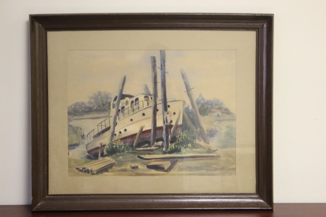 A Signed R.V. Leonelli Watercolour: Framed - overall= 31 5/8" x 25 5/8"