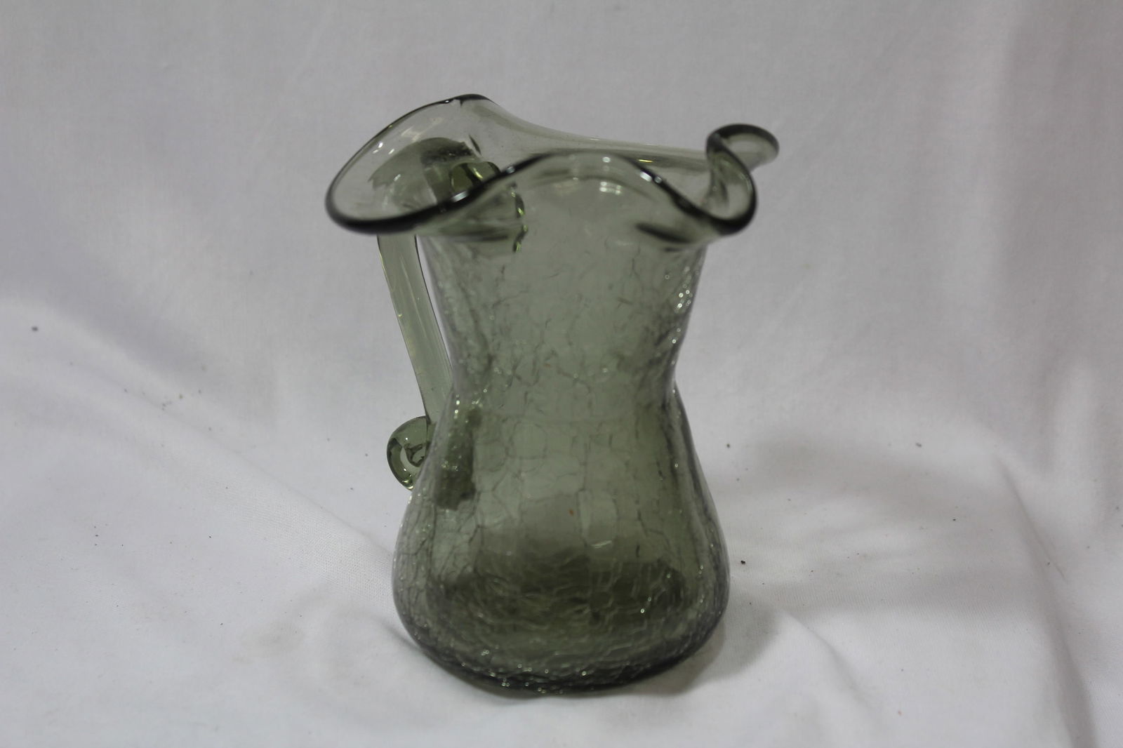 A Crackle Glass Pitcher: 5" tall