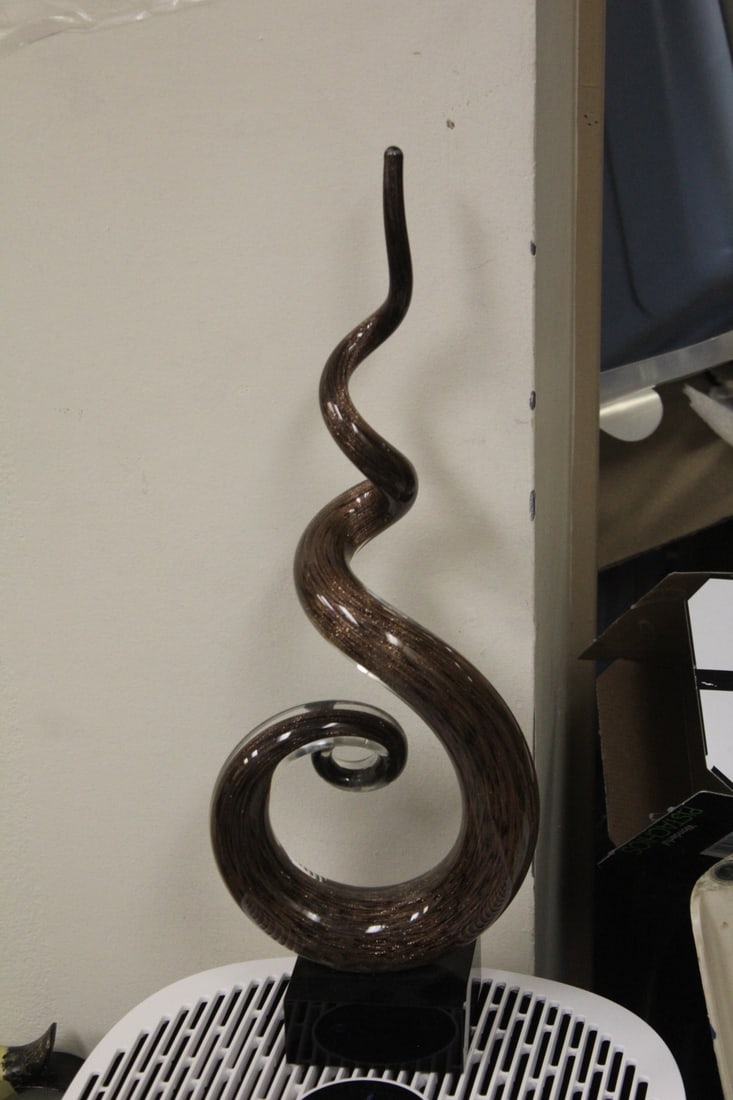 Art Glass Swirl Form Statue: 19 1/2" tall - please note: minor roughness on one corner of stand as shown