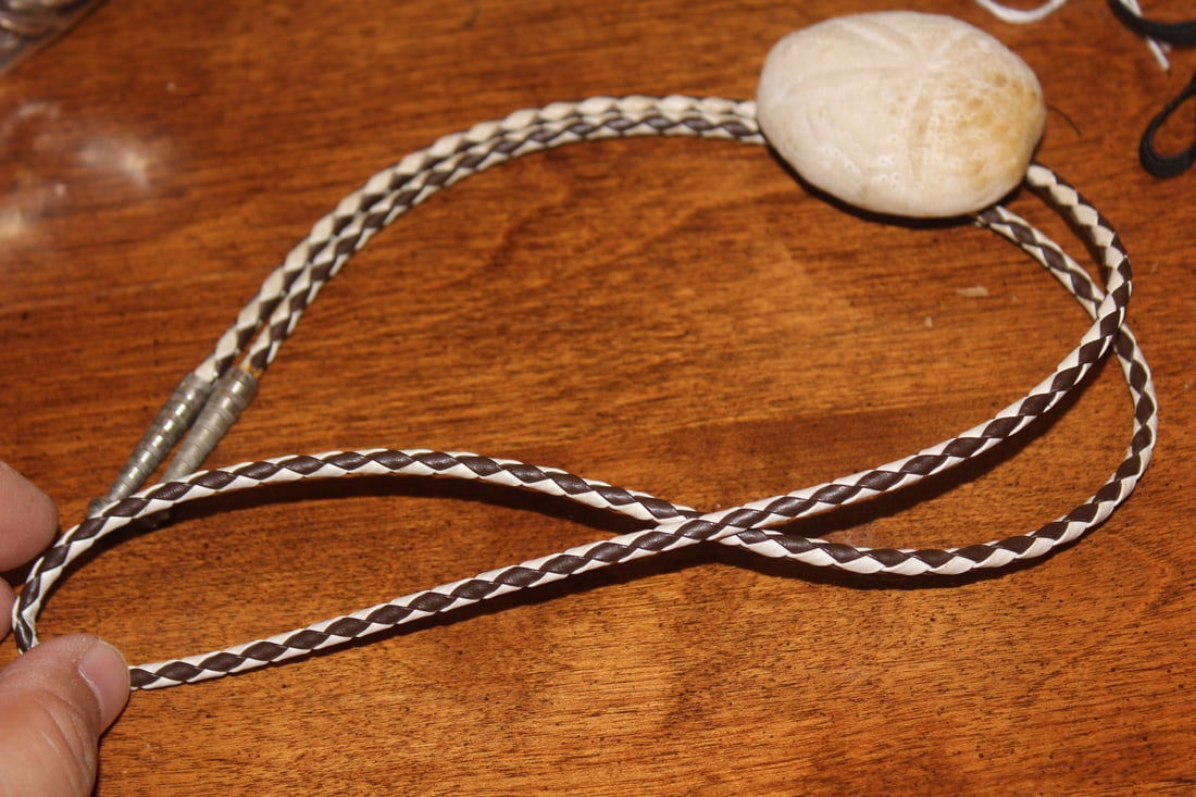 Signed Bennett Stone and Leather Bolo Tie: Navajo - as shown