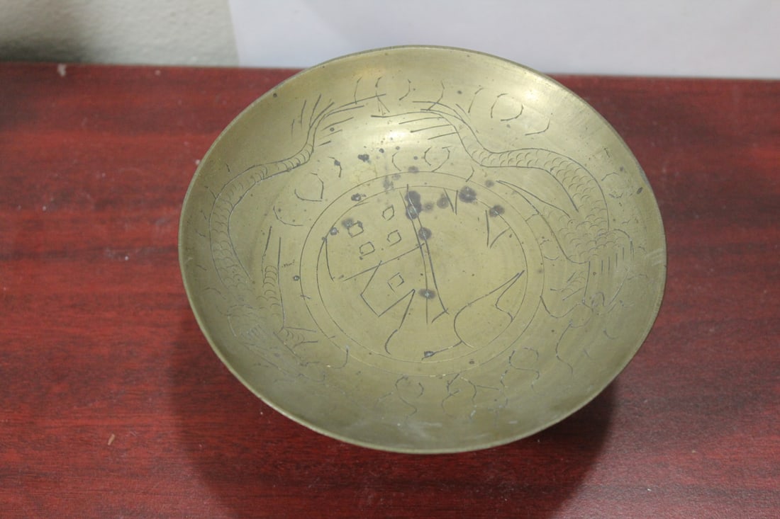 A Chinese Brass Stem Bowl: marked China - 6" across