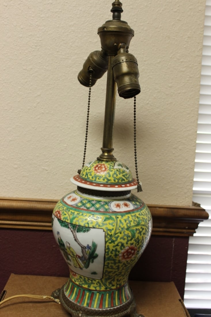 A Chinese Famille Jaune Ginger Jar Lamp: Made into a lamp - 19th/20th century
