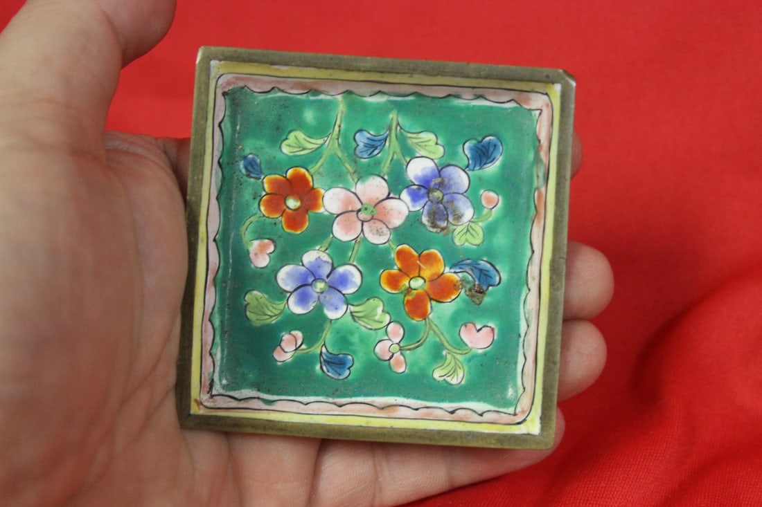 A Chinese Enamel Small Dish: Antique/Vintage - marked China - 2 3/4" square
