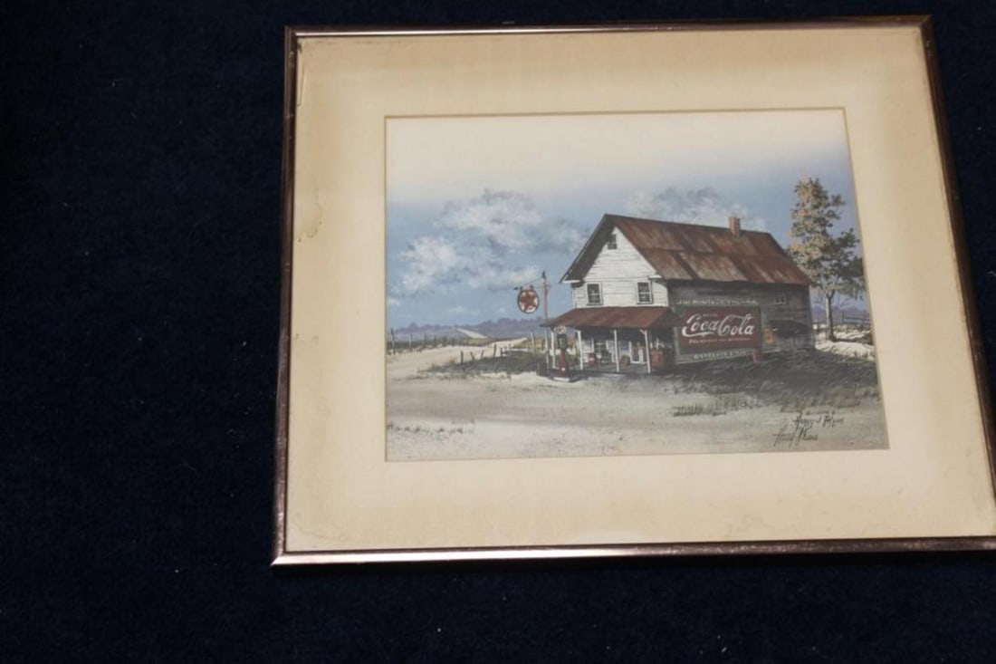 A Framed Paint by Huey Theus: Overall= 14" x 12" , Sight= 10" x 7 3/4"