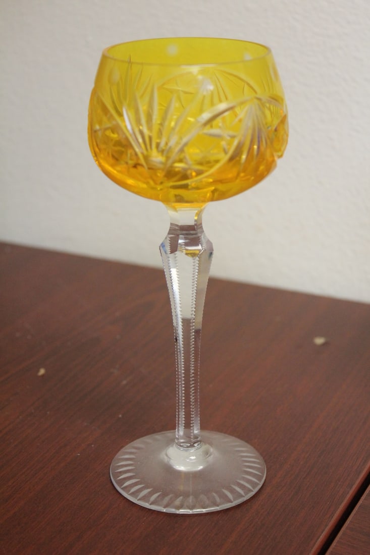 An Orange Cut Glass Goblet: 7 1/2" tall