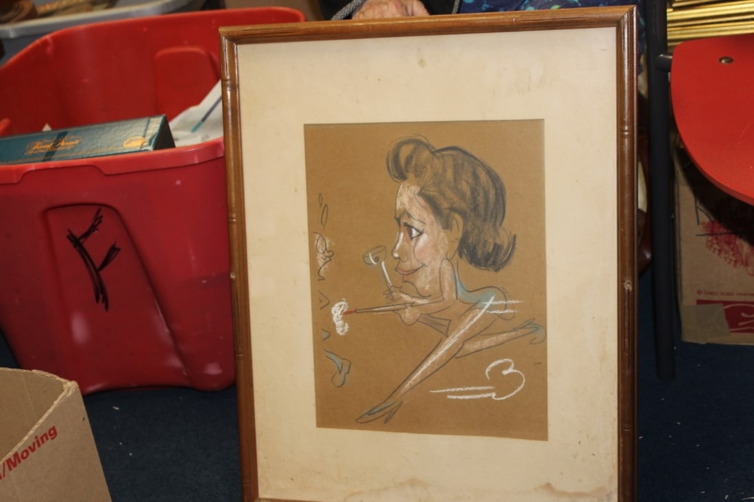 A Charcol / Pastel On Paper - Midcentury: Overall= 21" x 17" - Framed, Sight= 13" x 9 3/4"