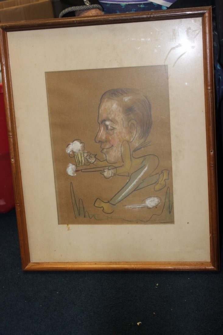 A Charcol / Pastel On Paper - Midcentury: Overall= 21" x 17" - Framed, Sight= 13" x 9 3/4"