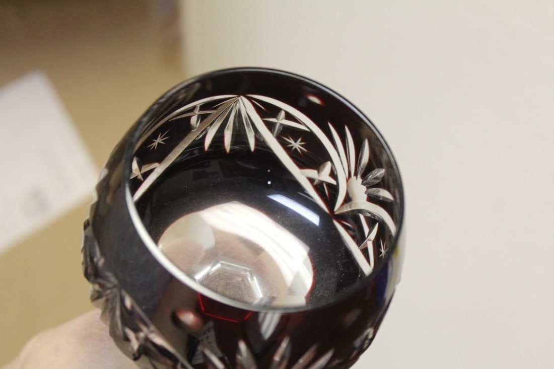 A Ruby Red Cut Glass Goblet - 6