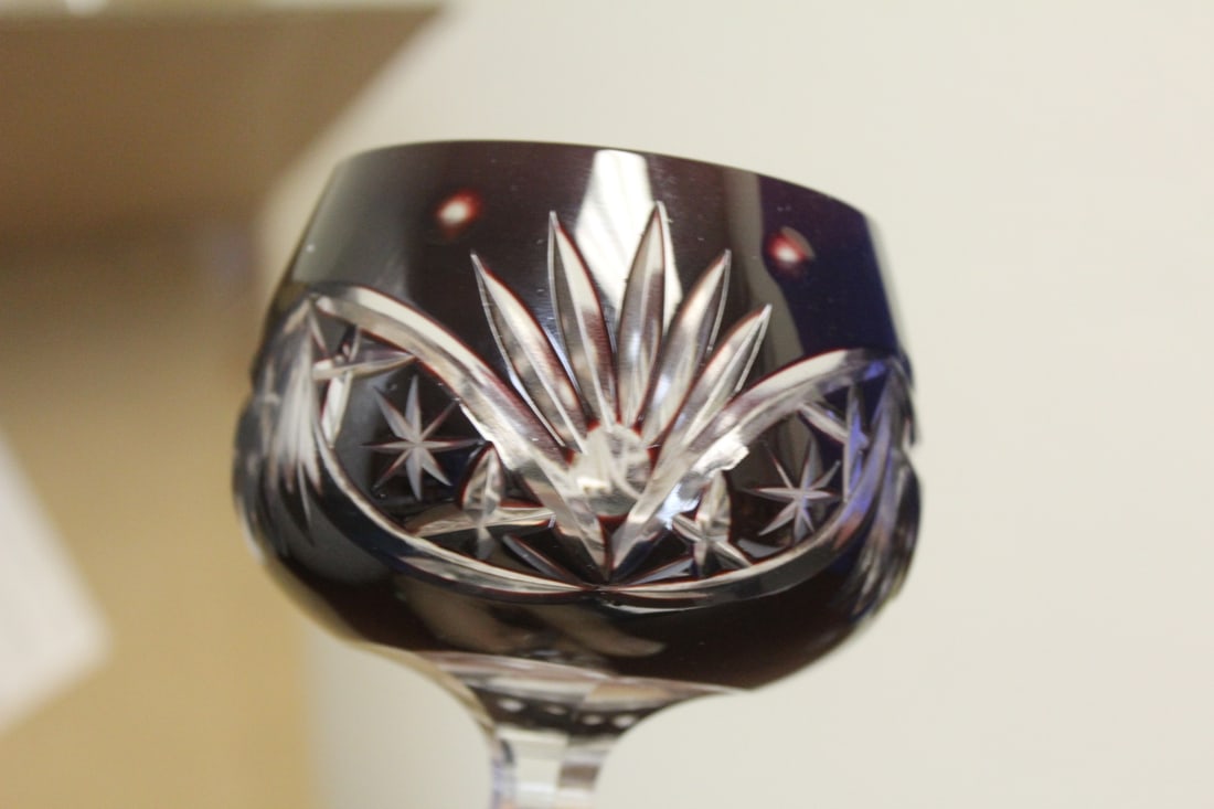 A Ruby Red Cut Glass Goblet - 7