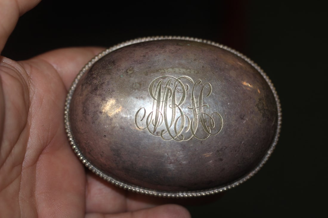 Monogrammed Silverplate Box: 3 1/4" across