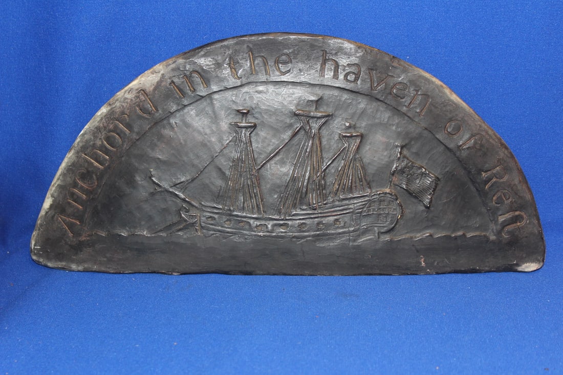 Vintage/Antique Ship Motif Chalk Wall Plaque: 15 inches across