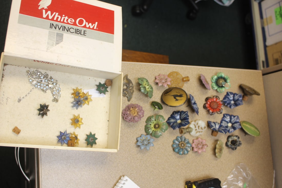 Darape and Curtain Pins: antique/vintage/very old - various sizes - plus lamp finial