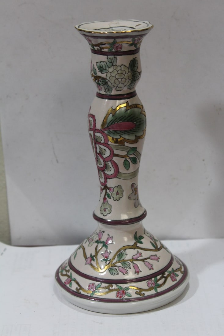 A Single Chinese Ceramic Candlestick: 8 5/8" tall