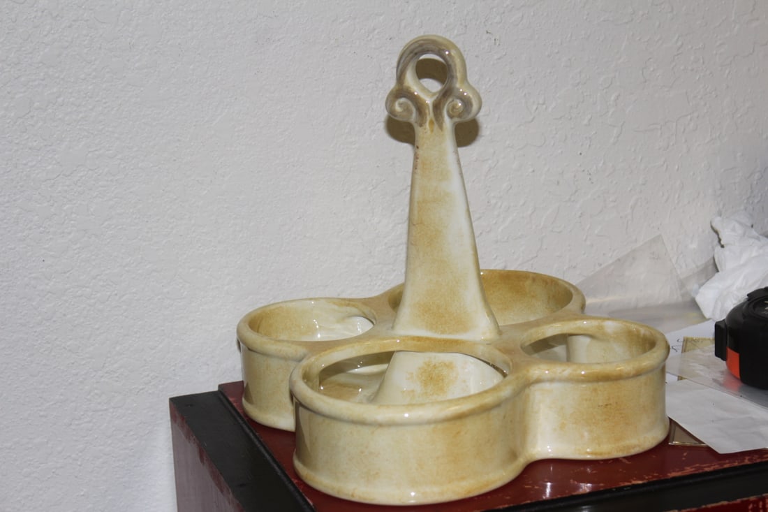 Ceramic Cup/Food Holder: 9 3/4" wide by 9" tall