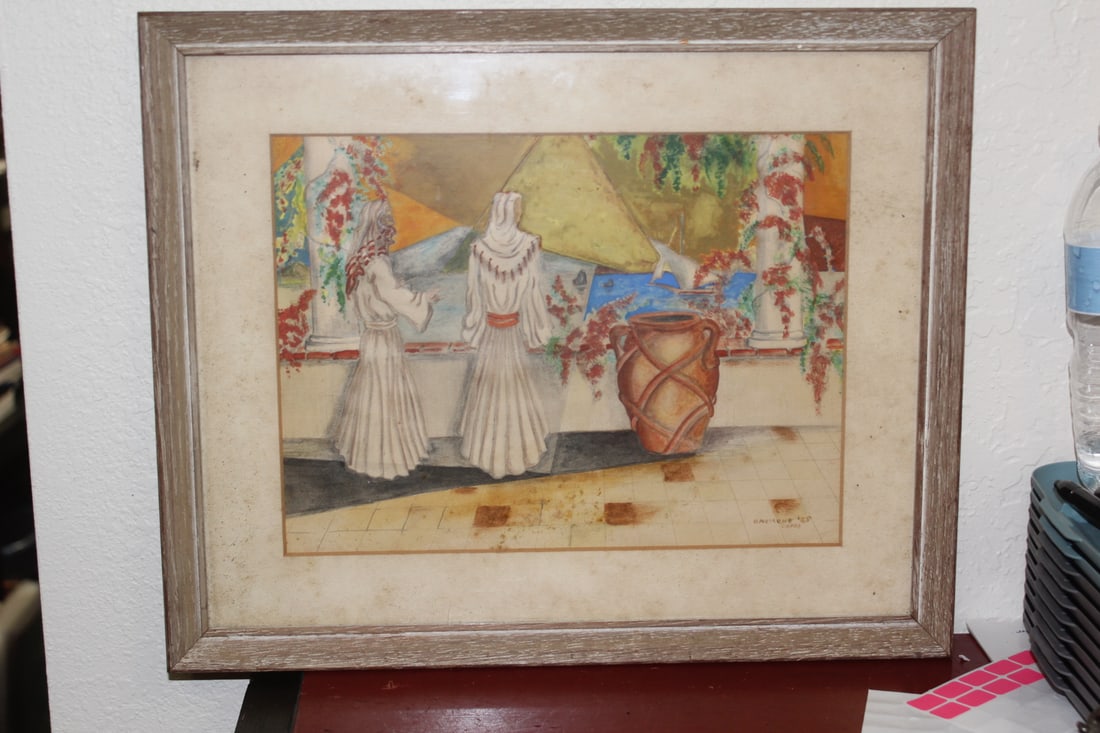 Psychadelic Painting by Raymond Capri: watercolour or pastel - dated: 1958 - signed on the lower right - framed - overall= 16 1/4" x 13 1/4"