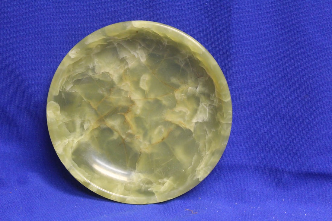 A Vintage Jade or Hardstone Tray: 6 inches in diameter