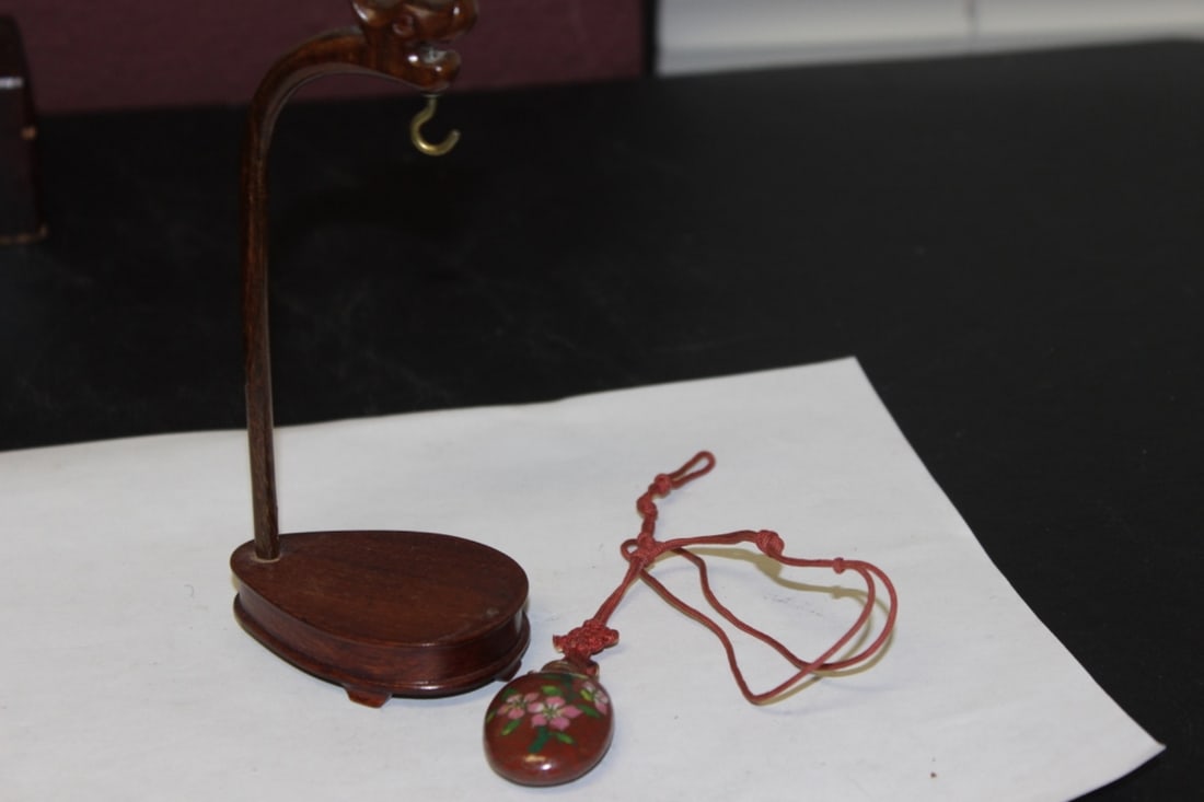 Chinese Vintage Cloisonne Snuff Bottle and Holder: No top - 6 1/8” tall overall