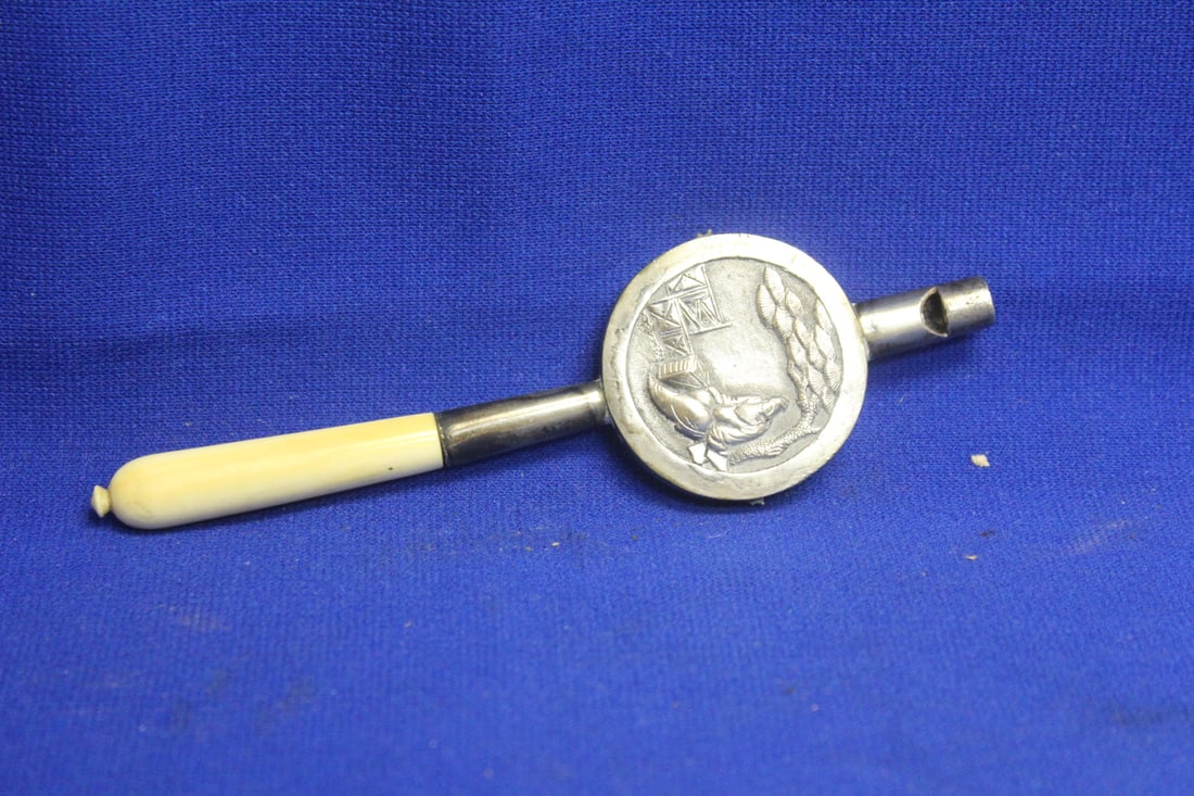 Chinese Silver Whistle?: signed WH90, most likely Wang Hing Compnay - 5 1/2" across